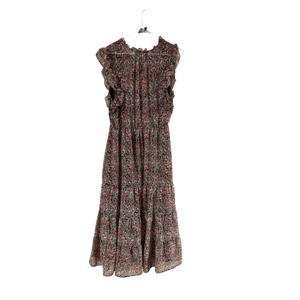 Women's BB Dakota Floral Midi Dress L Black Pink Green - Picture 9 of 9